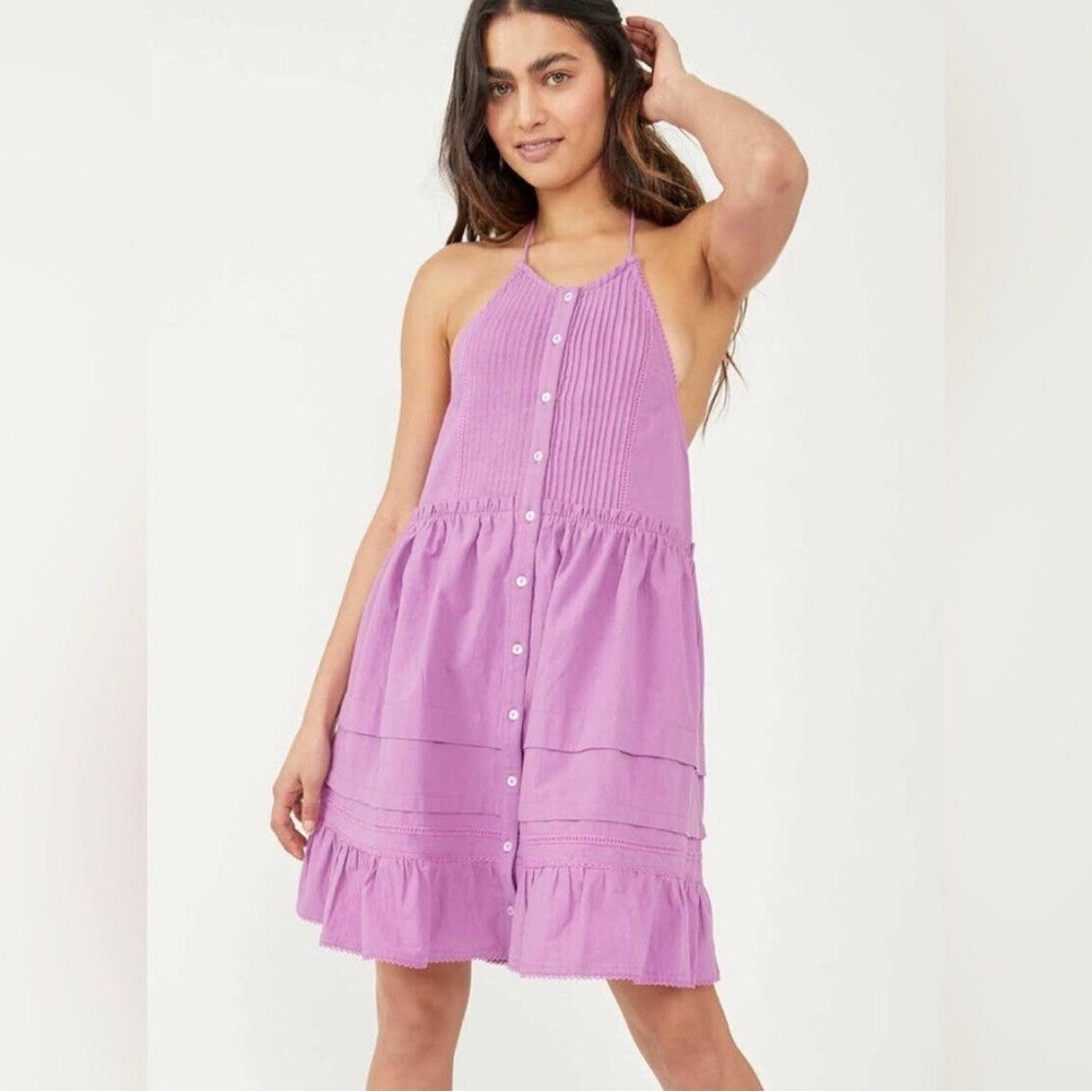 Free People NWT Desert Days Lilac Button Down Mini Dress Size Large